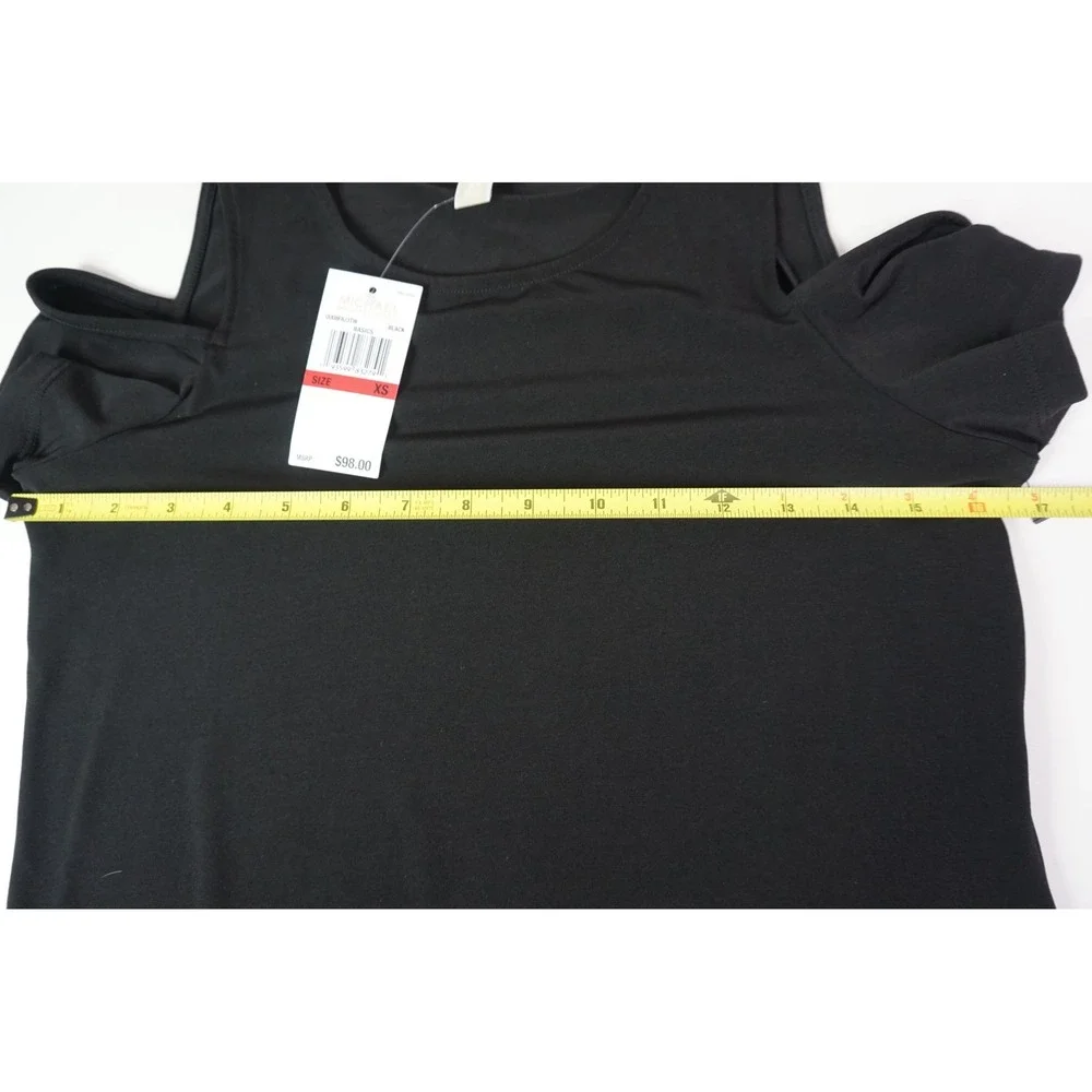 Michael Kors Cold Shoulder Dress Black Short Sleeve XS QU08F8J3TW Basics NWT - Picture 4 of 7